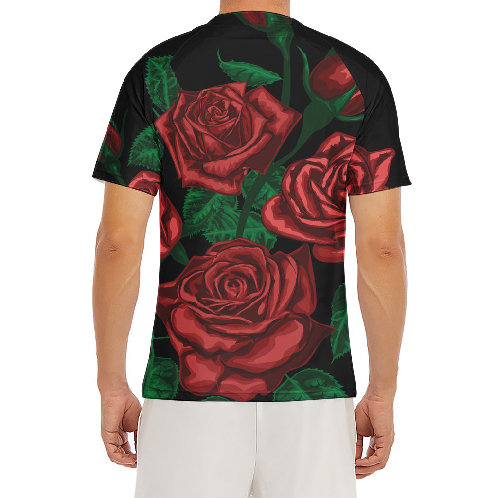 Red Roses Tattoo Print Men's Short Sleeve Rash Guard