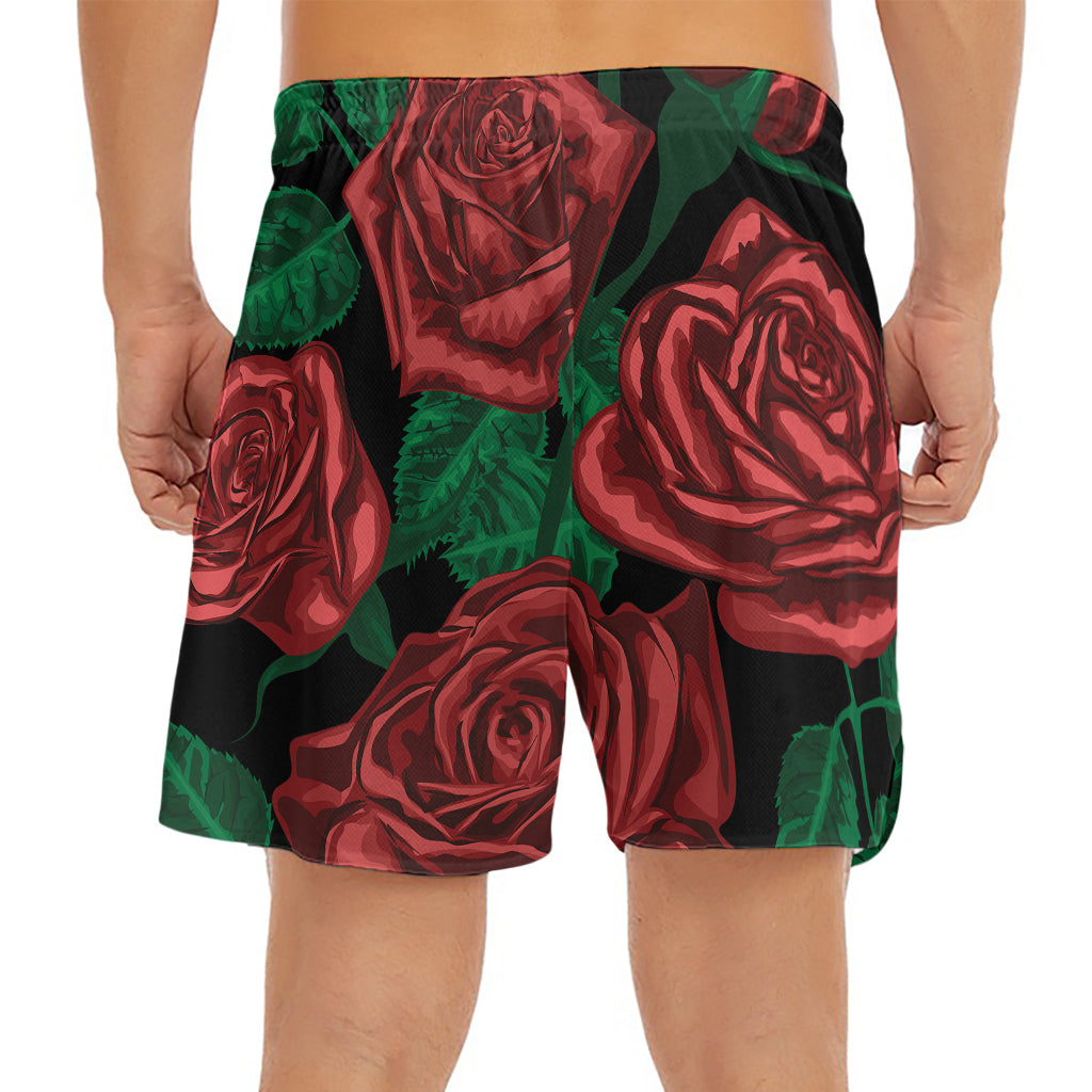 Red Roses Tattoo Print Men's Split Running Shorts