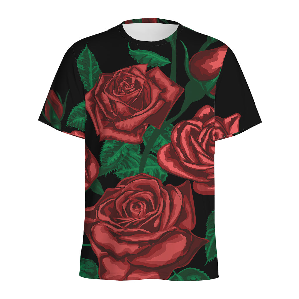 Red Roses Tattoo Print Men's Sports T-Shirt