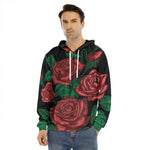 Red Roses Tattoo Print Men's Velvet Pullover Hoodie