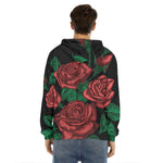 Red Roses Tattoo Print Men's Velvet Pullover Hoodie