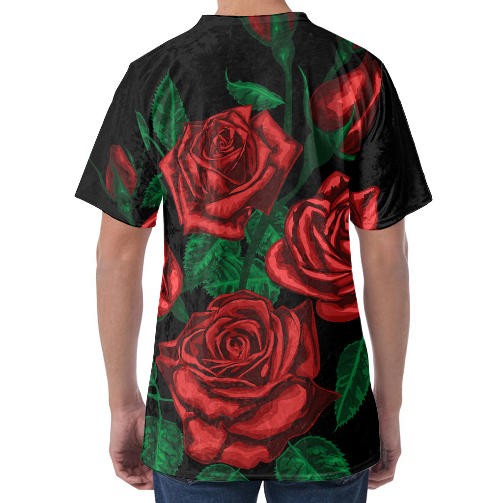 Red Roses Tattoo Print Men's Velvet T-Shirt