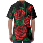 Red Roses Tattoo Print Men's Velvet T-Shirt