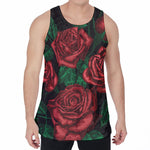 Red Roses Tattoo Print Men's Velvet Tank Top