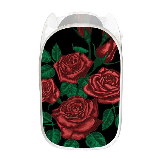 Red Roses Tattoo Print Mesh Laundry Hamper