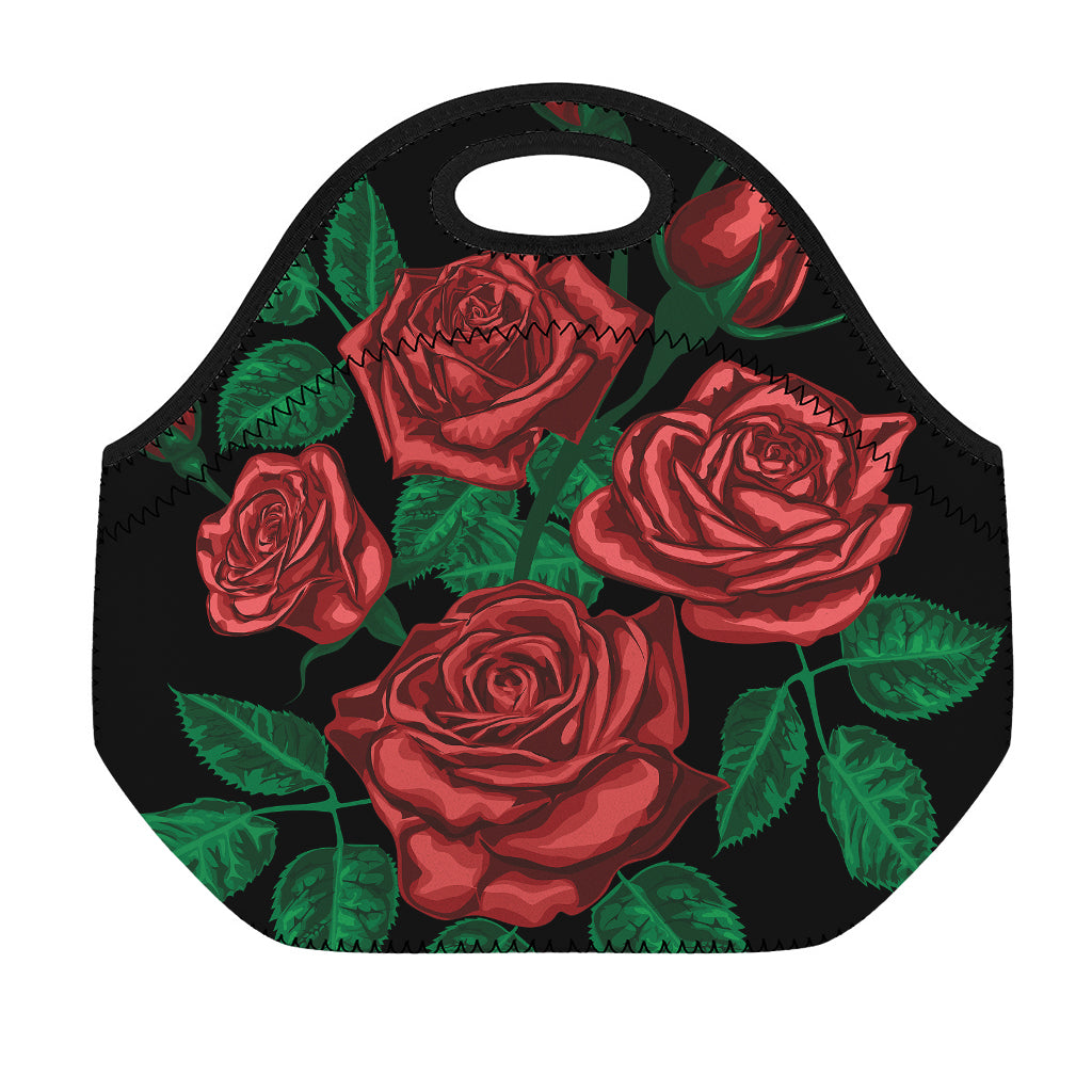 Red Roses Tattoo Print Neoprene Lunch Bag