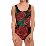 Red Roses Tattoo Print One Piece Swimsuit