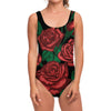 Red Roses Tattoo Print One Piece Swimsuit