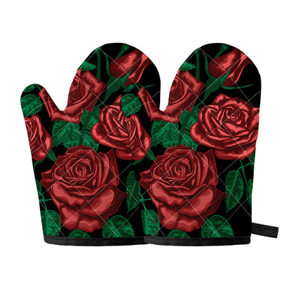 Red Roses Tattoo Print Oven Mitts