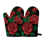 Red Roses Tattoo Print Oven Mitts