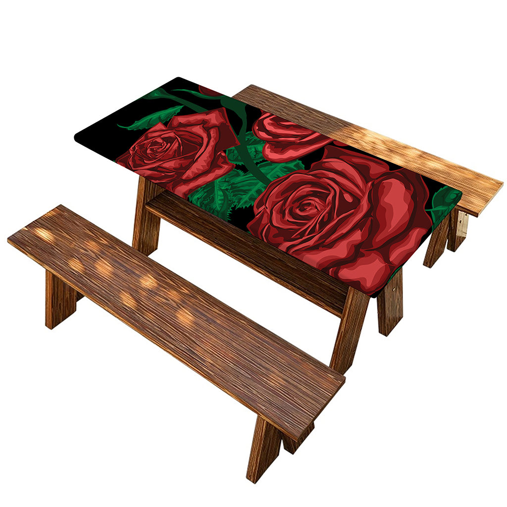 Red Roses Tattoo Print Picnic Table Cover