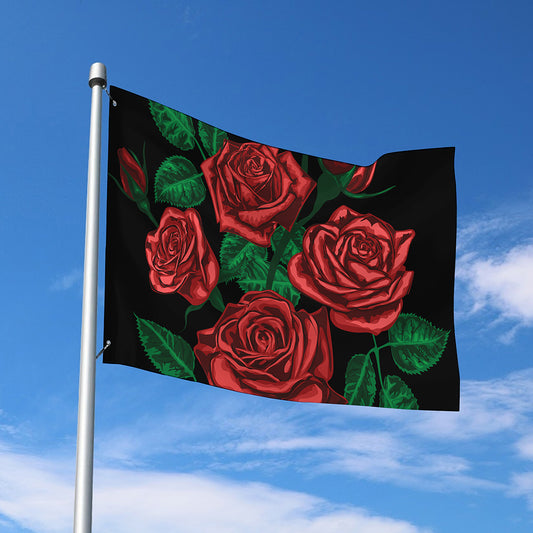 Red Roses Tattoo Print Polyester Flag