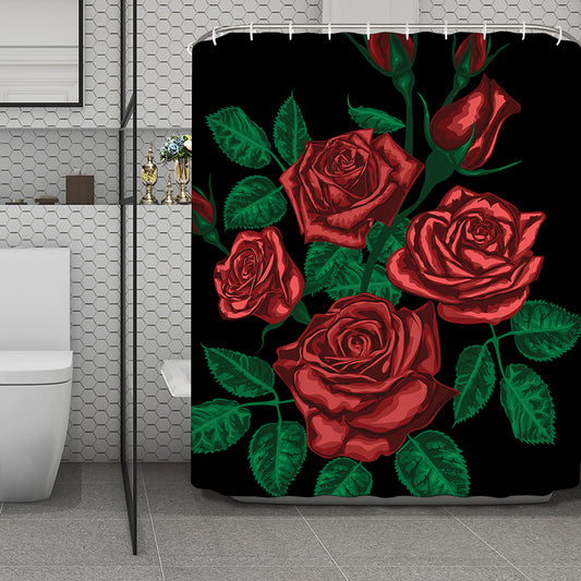 Red Roses Tattoo Print Polyester Shower Curtain