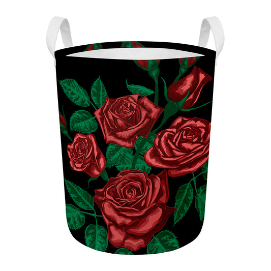 Red Roses Tattoo Print Round Laundry Basket
