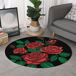 Red Roses Tattoo Print Round Rug