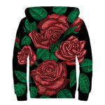 Red Roses Tattoo Print Sherpa Lined Zip Up Hoodie