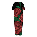 Red Roses Tattoo Print Short Sleeve Long Nightdress