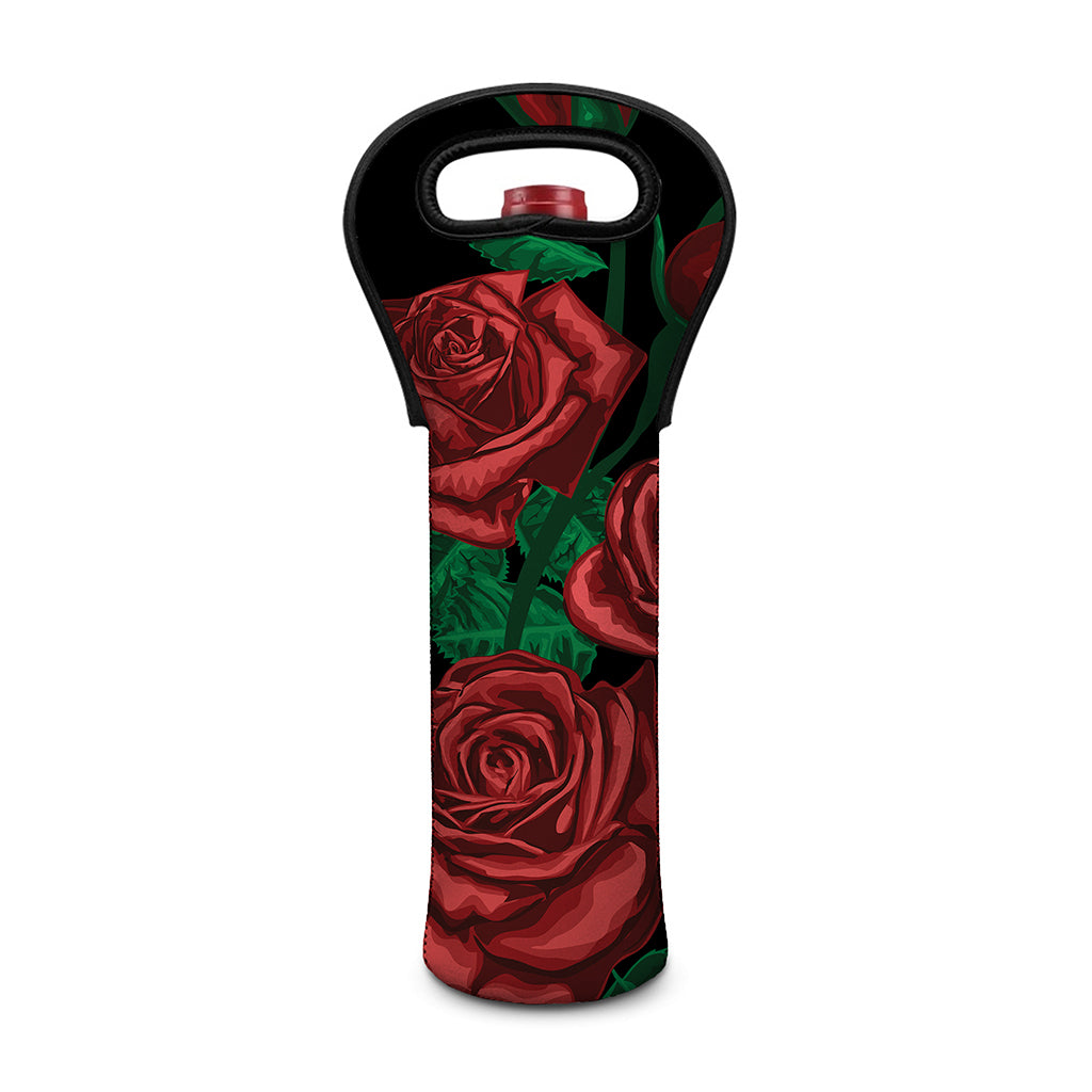 Red Roses Tattoo Print Single Neoprene Wine Tote
