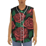 Red Roses Tattoo Print Sleeveless Baseball Jersey