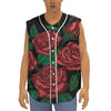 Red Roses Tattoo Print Sleeveless Baseball Jersey