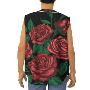 Red Roses Tattoo Print Sleeveless Baseball Jersey