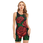 Red Roses Tattoo Print Sleeveless One Piece Swimsuit