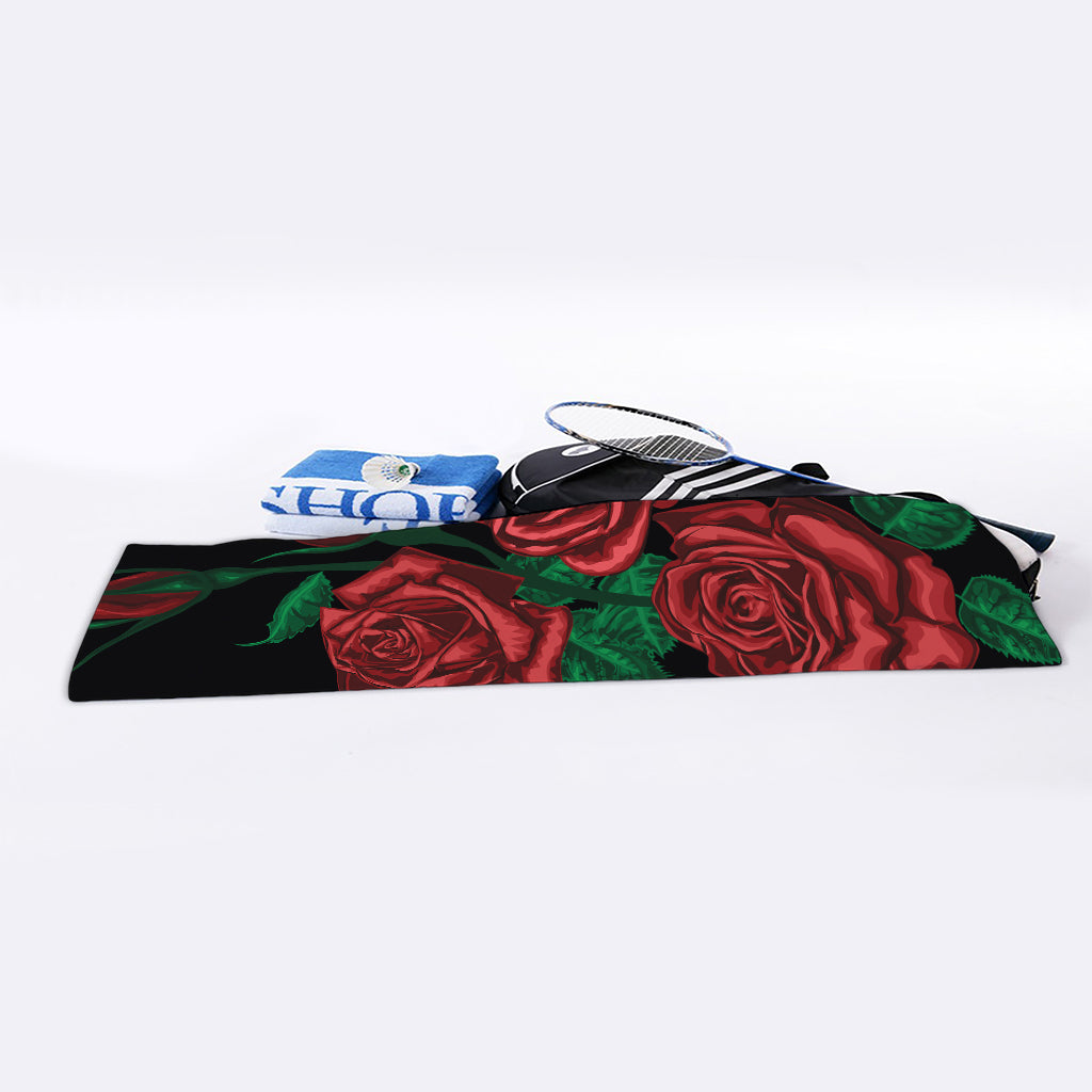 Red Roses Tattoo Print Sports Towel