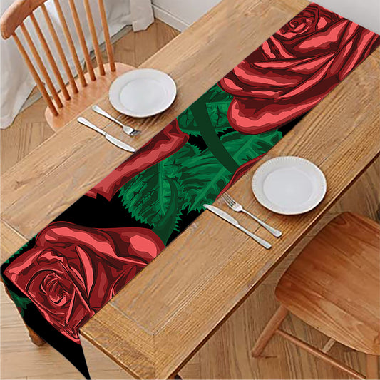 Red Roses Tattoo Print Table Runner