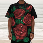 Red Roses Tattoo Print Textured Short Sleeve Shirt