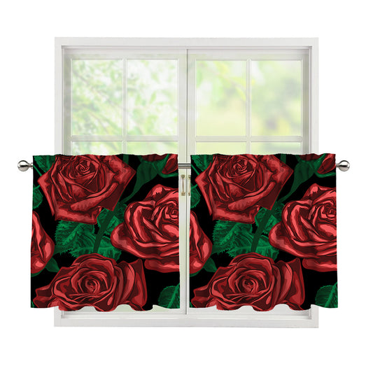 Red Roses Tattoo Print Tier Curtains