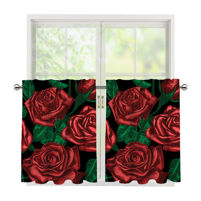 Red Roses Tattoo Print Tier Curtains
