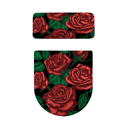 Red Roses Tattoo Print Toilet Lid And Tank Cover Set