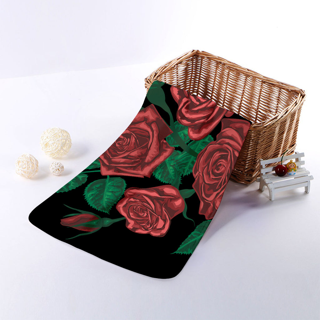 Red Roses Tattoo Print Towel