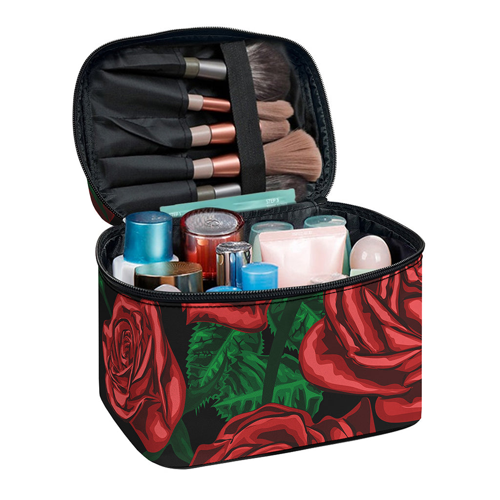 Red Roses Tattoo Print Travel Makeup Bag
