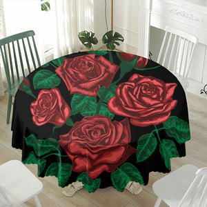 Red Roses Tattoo Print Waterproof Round Tablecloth