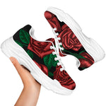 Red Roses Tattoo Print White Chunky Shoes