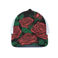 Red Roses Tattoo Print White Mesh Trucker Hat