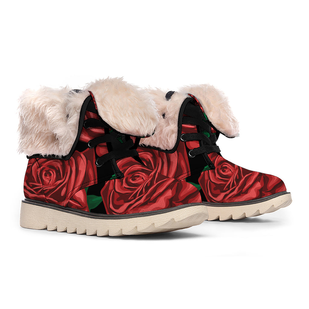 Red Roses Tattoo Print Winter Boots