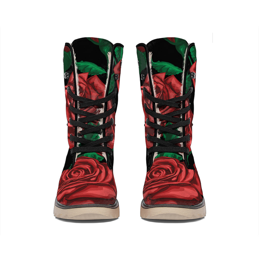 Red Roses Tattoo Print Winter Boots