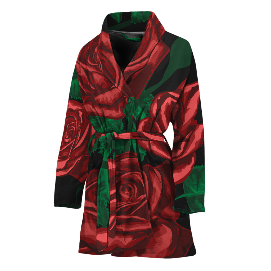 Red Roses Tattoo Print Women's Bathrobe