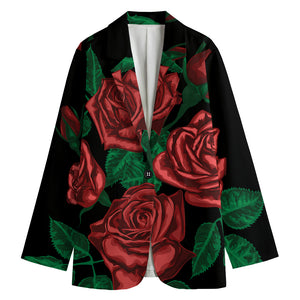 Red Roses Tattoo Print Women's Blazer