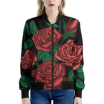 Red Roses Tattoo Print Women's Bomber Jacket