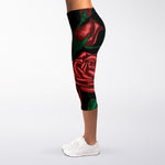 Red Roses Tattoo Print Women's Capri Leggings