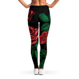 Red Roses Tattoo Print Women's Leggings