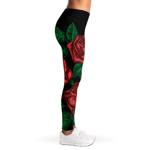 Red Roses Tattoo Print Women's Leggings