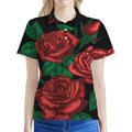 Red Roses Tattoo Print Women's Polo Shirt