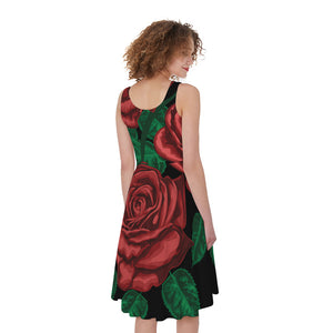 Red Roses Tattoo Print Women's Sleeveless Dress