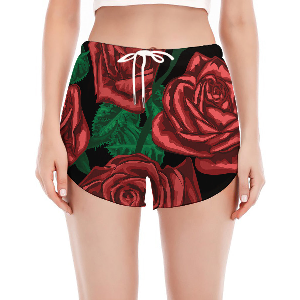 Red Roses Tattoo Print Women's Split Running Shorts