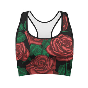 Red Roses Tattoo Print Women's Sports Bra