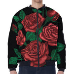 Red Roses Tattoo Print Zip Sleeve Bomber Jacket